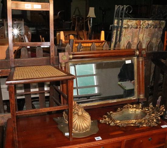 Pair giltwood shell brackets, a gilt composition mirror, an Edwardian side chair and an early Victorian rosewood mirror